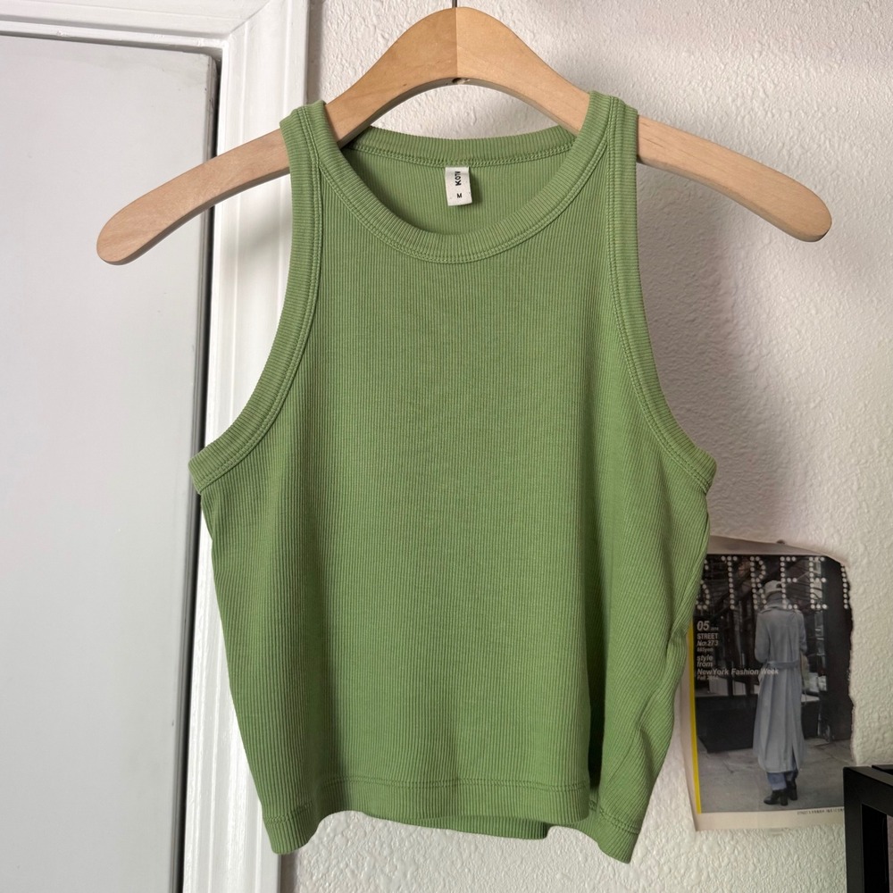 KOTN green rib ribbed knit crew neck cropped tank top